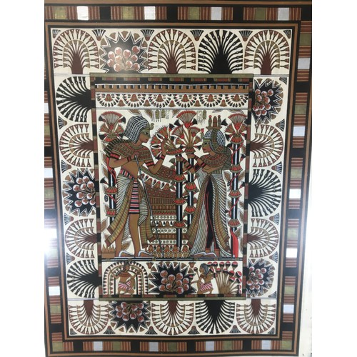 337 - Large Egyptian Artwork on Papyrus Framed and Glazed. Signed Lower L/H.H 110cm x W 80cm