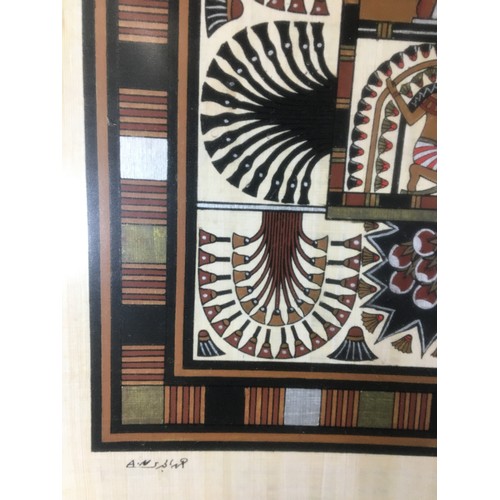 337 - Large Egyptian Artwork on Papyrus Framed and Glazed. Signed Lower L/H.H 110cm x W 80cm