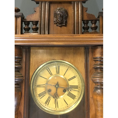 367 - Impressive Early 20th Century Chiming  Wall Clock. Working at time of Listing. Has Key.H 115cm Appro... 