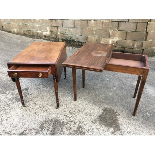 397 - 19th Century Mahogany Breakfast Drop Leaf Table Singular Drawer with Brass fittings and Castors and ... 