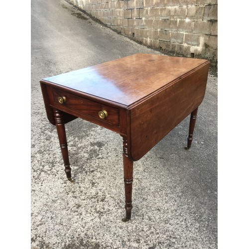 397 - 19th Century Mahogany Breakfast Drop Leaf Table Singular Drawer with Brass fittings and Castors and ... 