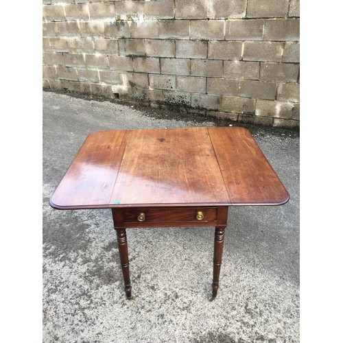 397 - 19th Century Mahogany Breakfast Drop Leaf Table Singular Drawer with Brass fittings and Castors and ... 