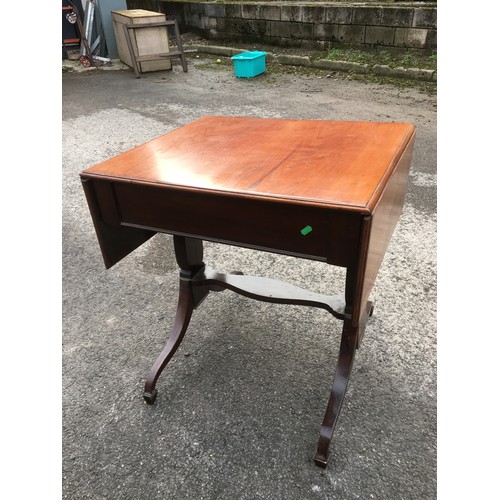 403 - Mahogany Drop Leaf Sofa Table having Singular drawer with Prince of Wales Emblem Circular Brass Hand... 