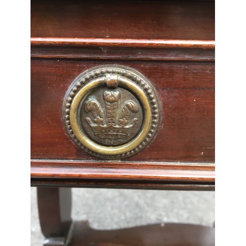 403 - Mahogany Drop Leaf Sofa Table having Singular drawer with Prince of Wales Emblem Circular Brass Hand... 