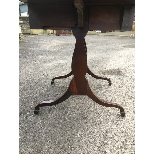 403 - Mahogany Drop Leaf Sofa Table having Singular drawer with Prince of Wales Emblem Circular Brass Hand... 