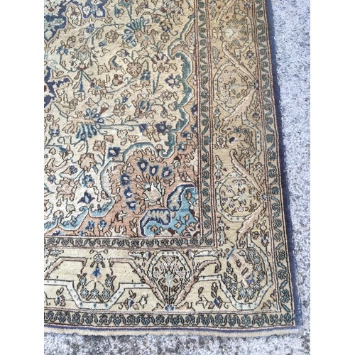 360 - Vintage Country House Persian Sultanabad Style Rug in Gold and Blue Tones.L 210cm x  W 140cm