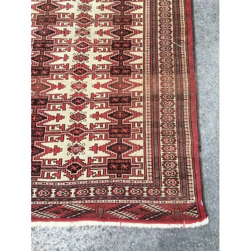 361 - Vintage Good Sized Afghan Tekke Turkman Style Rug with Repeating Gul Design in Red and Cream Tones.L... 