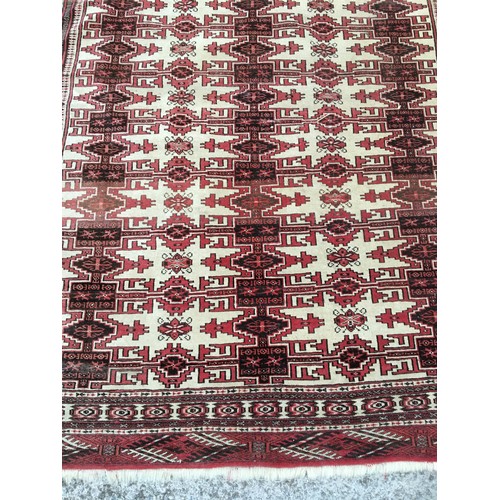 361 - Vintage Good Sized Afghan Tekke Turkman Style Rug with Repeating Gul Design in Red and Cream Tones.L... 