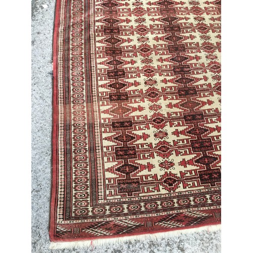 361 - Vintage Good Sized Afghan Tekke Turkman Style Rug with Repeating Gul Design in Red and Cream Tones.L... 