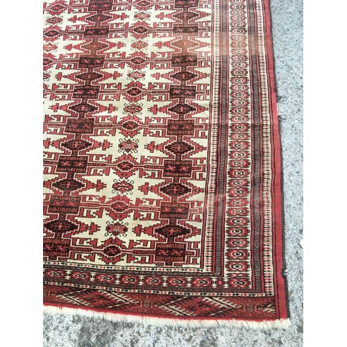 361 - Vintage Good Sized Afghan Tekke Turkman Style Rug with Repeating Gul Design in Red and Cream Tones.L... 