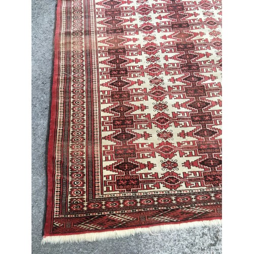 361 - Vintage Good Sized Afghan Tekke Turkman Style Rug with Repeating Gul Design in Red and Cream Tones.L... 