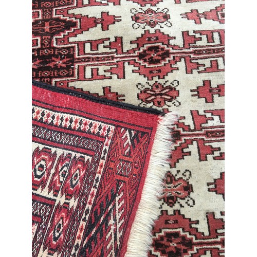 361 - Vintage Good Sized Afghan Tekke Turkman Style Rug with Repeating Gul Design in Red and Cream Tones.L... 