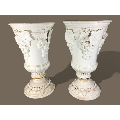 365 - Pair of Large  Spanish Tin Glazed Planters with Profuse Grape and Vine Decoration. A/F