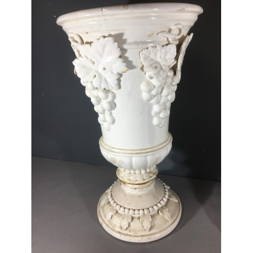 365 - Pair of Large  Spanish Tin Glazed Planters with Profuse Grape and Vine Decoration. A/F