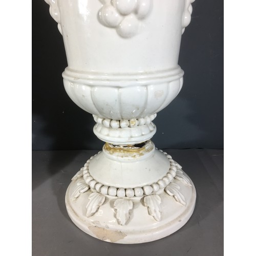 365 - Pair of Large  Spanish Tin Glazed Planters with Profuse Grape and Vine Decoration. A/F