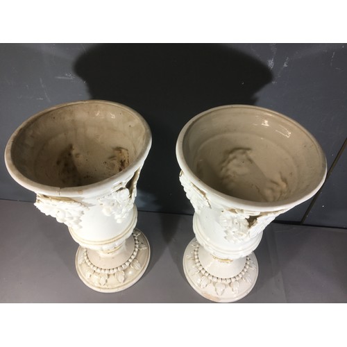 365 - Pair of Large  Spanish Tin Glazed Planters with Profuse Grape and Vine Decoration. A/F