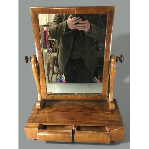 388 - Elegant Victorian Vanity Mirror having 2 Drawers, Bun Feet and Original Plate supported on 