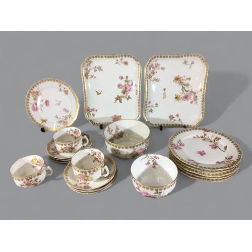 116 - Haviland & Co Limoges for Osler London Part Tea Service. Flower and Butterfly Pattern with Folia... 