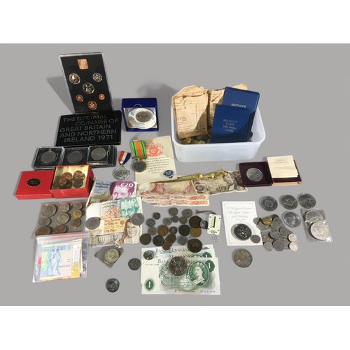 98 - Wide and Varied Coin and Notes Collection to include - Ancient Coins, Proof Set, Defense Medal With ... 