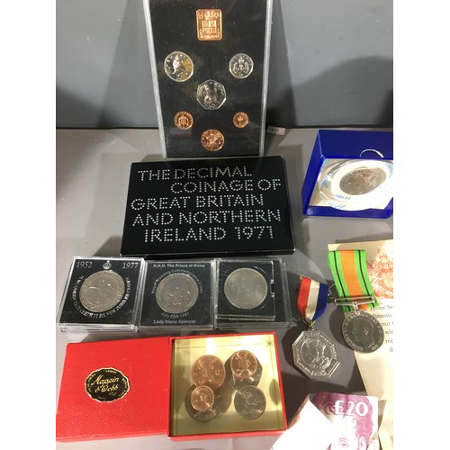 98 - Wide and Varied Coin and Notes Collection to include - Ancient Coins, Proof Set, Defense Medal With ... 