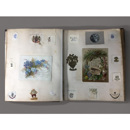 273 - Victorian Scrapbook Filled with interesting Stickers, Cards and Pictures.