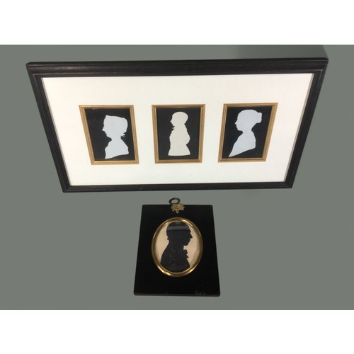 340 - Georgian Silhouette Art of a Gentleman in Originalframe. together with a Set of 3 Later Silhouette P... 