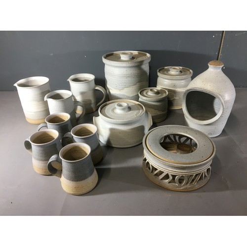 113 - Ray Hoole Studio Pottery Collection - in the Grey tones Graduated Lidded Pots, Graduated Jugs, Salt ... 