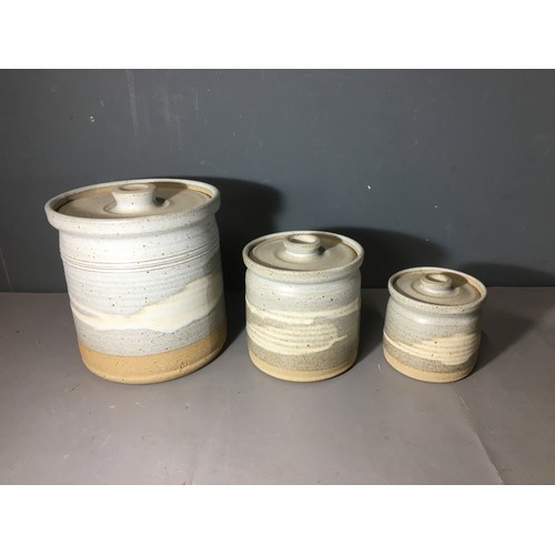 113 - Ray Hoole Studio Pottery Collection - in the Grey tones Graduated Lidded Pots, Graduated Jugs, Salt ... 