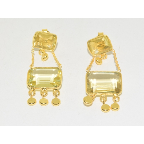 53 - Pair of large gold on sterling silver natural citrine drop earrings