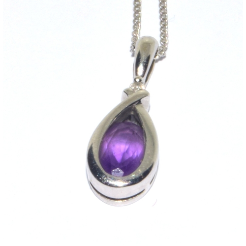 113 - 9ct white gold Amethyst pendant necklace with matching 9ct white gold ear studs on a 44cm 9ct white ... 