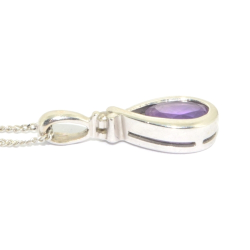 113 - 9ct white gold Amethyst pendant necklace with matching 9ct white gold ear studs on a 44cm 9ct white ... 