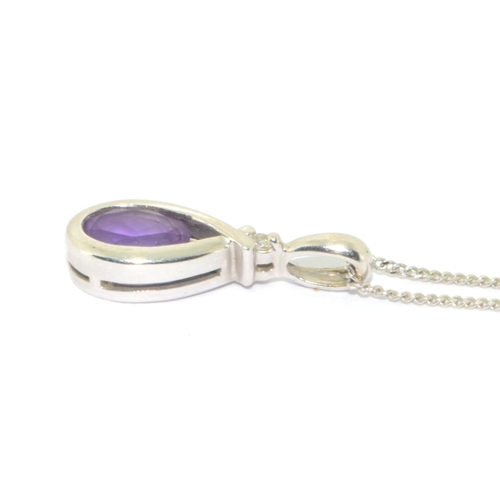 113 - 9ct white gold Amethyst pendant necklace with matching 9ct white gold ear studs on a 44cm 9ct white ... 