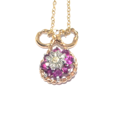 13 - 9ct gold vintage Ruby and Diamond pendant necklace on a 44cm 9ct gold chain