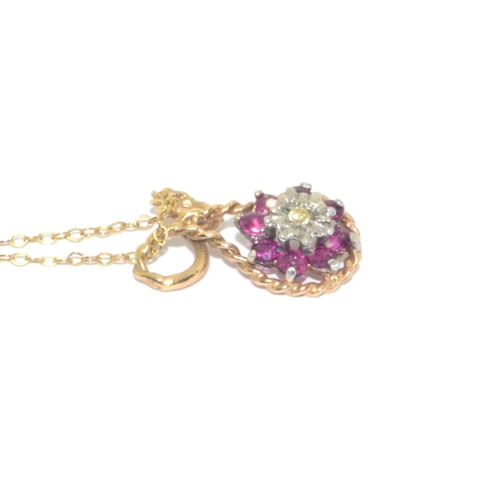 13 - 9ct gold vintage Ruby and Diamond pendant necklace on a 44cm 9ct gold chain