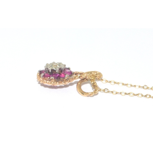 13 - 9ct gold vintage Ruby and Diamond pendant necklace on a 44cm 9ct gold chain