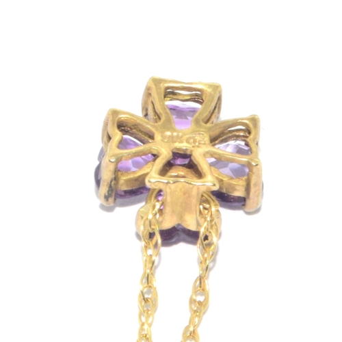 23 - 9ct gold ladies Amethyst and Diamond cluster pendant necklace on a 42cm 9ct gold chain