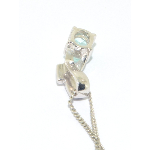 33 - 9ct white gold ladies Blue gemstone and Diamond pendant necklace on a 41cm 9ct gold chain