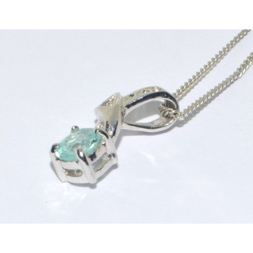 33 - 9ct white gold ladies Blue gemstone and Diamond pendant necklace on a 41cm 9ct gold chain