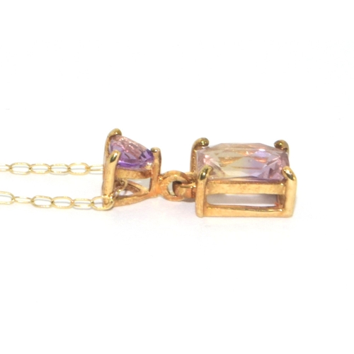 43 - 9ct gold vintage Ametrine and Amethyst pendant necklace on a 42cm 9ct gold chain