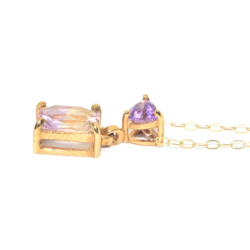 43 - 9ct gold vintage Ametrine and Amethyst pendant necklace on a 42cm 9ct gold chain