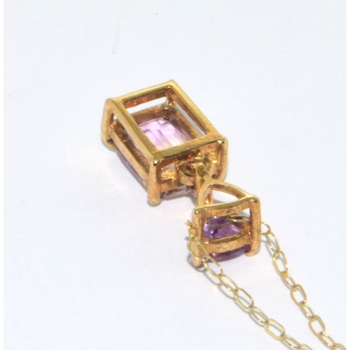 43 - 9ct gold vintage Ametrine and Amethyst pendant necklace on a 42cm 9ct gold chain