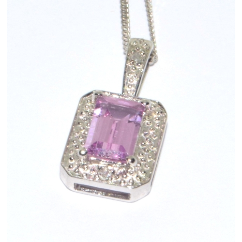 53 - 9ct white gold pink gemstone halo design pendant necklace on a 44cm white gold chain