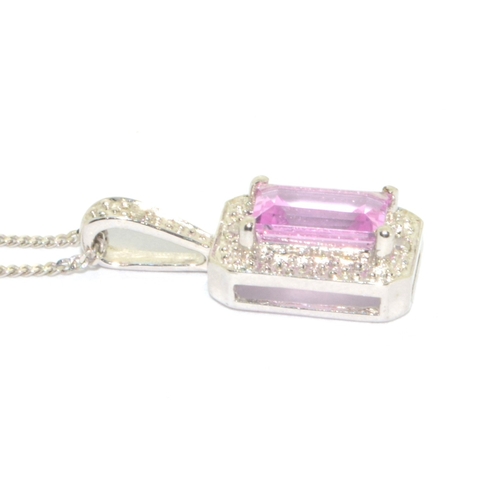 53 - 9ct white gold pink gemstone halo design pendant necklace on a 44cm white gold chain