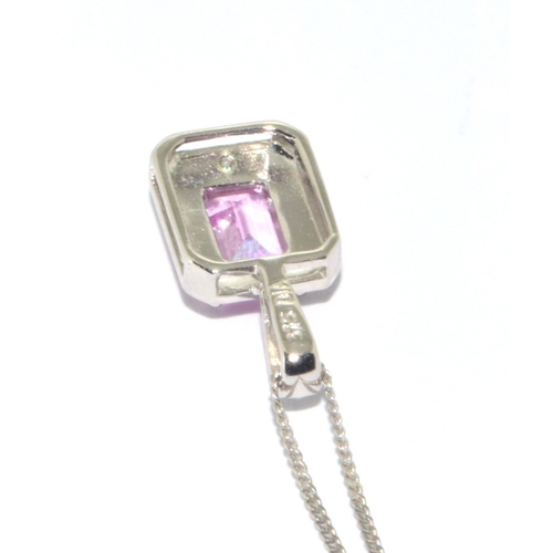 53 - 9ct white gold pink gemstone halo design pendant necklace on a 44cm white gold chain