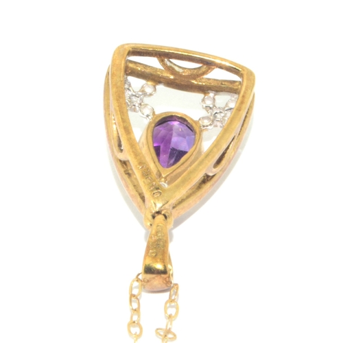 63 - 9ct gold vintage Amethyst and Diamond pendant necklace and earring suite of jewellery on a 44cm 9ct ... 