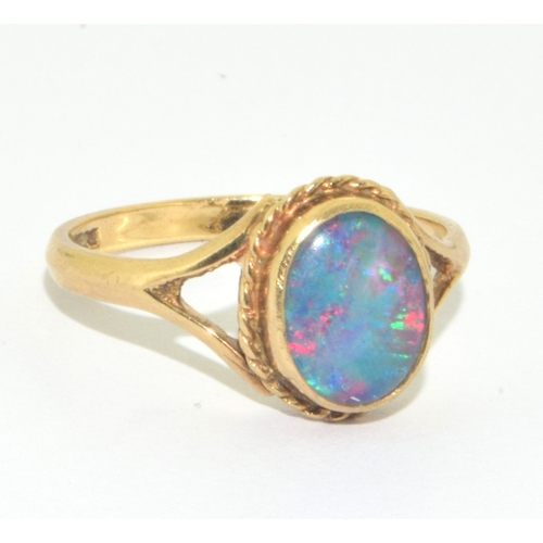 26 - 9ct gold ladies antique set Opal ring in a splade setting size O