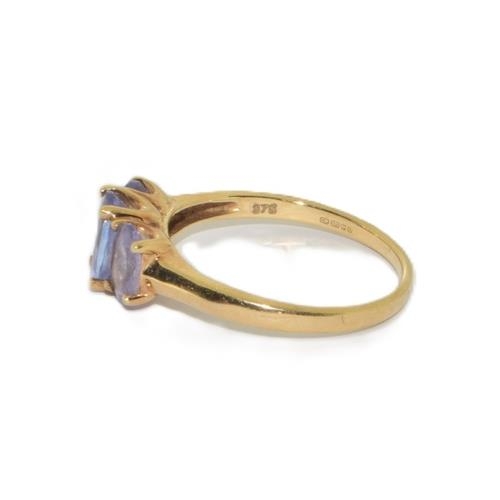 126 - 9ct gold ladies stepped triple Amethyst ring size N