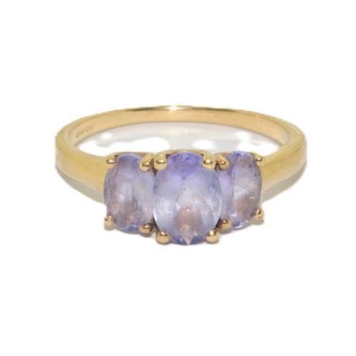 126 - 9ct gold ladies stepped triple Amethyst ring size N