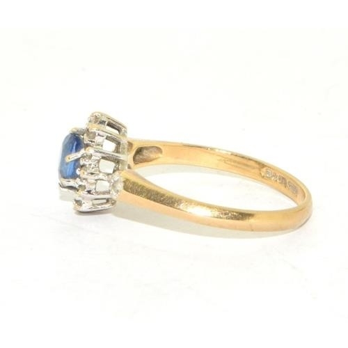 71 - 9ct gold ladies Tanzanite and Diamond cluster ring size L