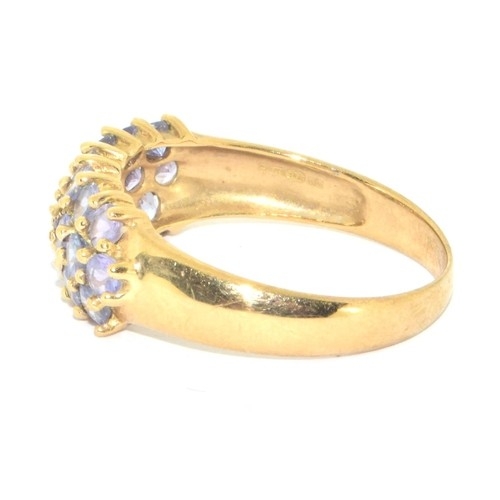 81 - 9ct gold ladies Tanzanite 3 row ring size O